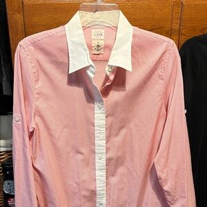J. Crew Men's Pink and White Striped Button Down Shirt